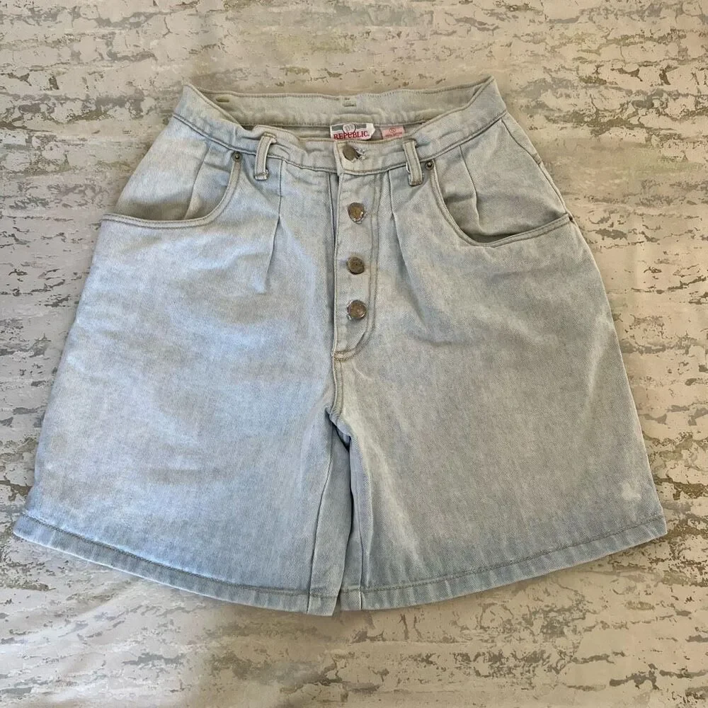 Denim Republic Vintage Pleated Front High Rise Denim Shorts